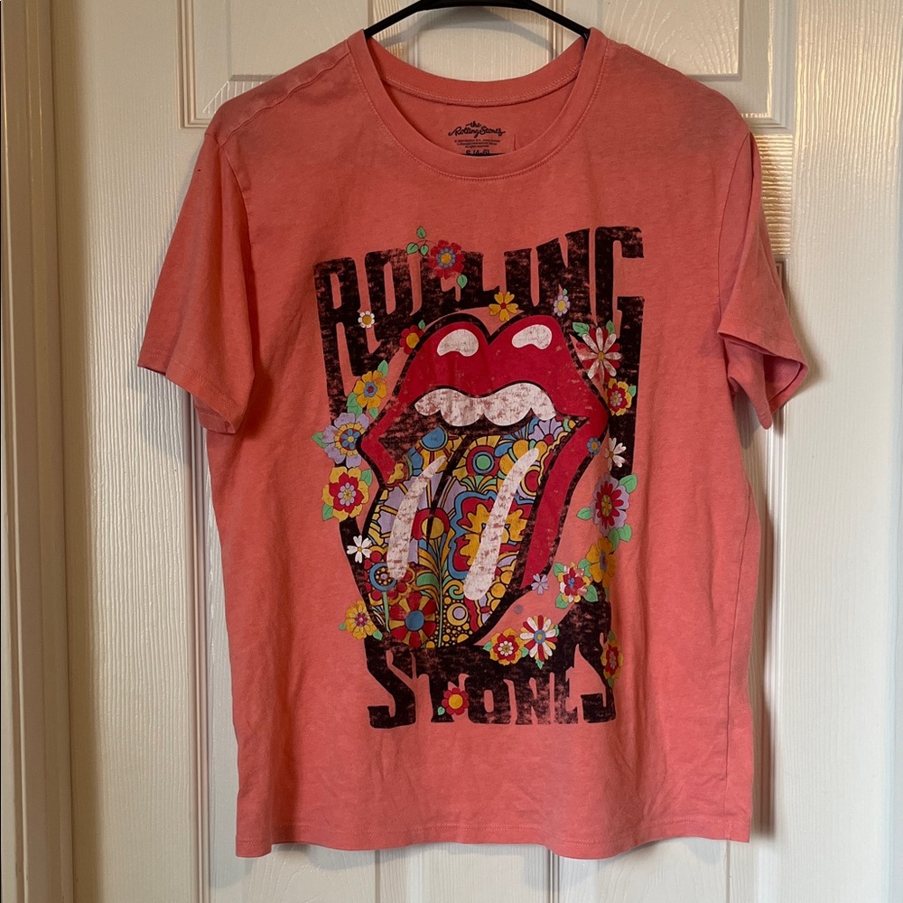 The Rolling Stones Pink Floral Tongue Graphic Short Sleeve Tee